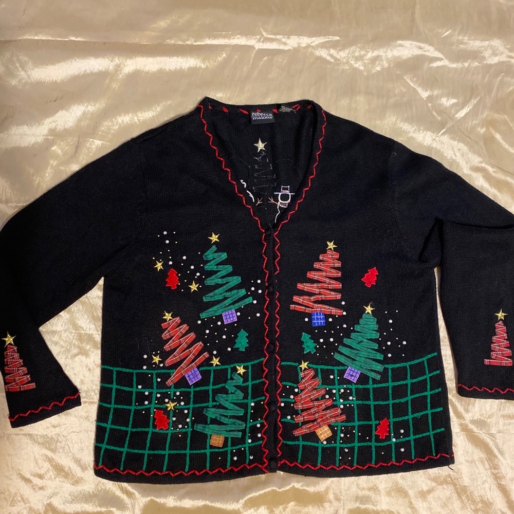 Rebecca Malone Christmas cardigan with beautiful embroidery all over
